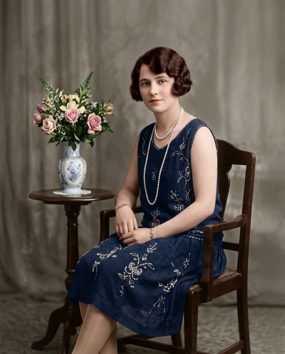 Restored: A 1920s studio portrait, cracked across the middle and yellowed